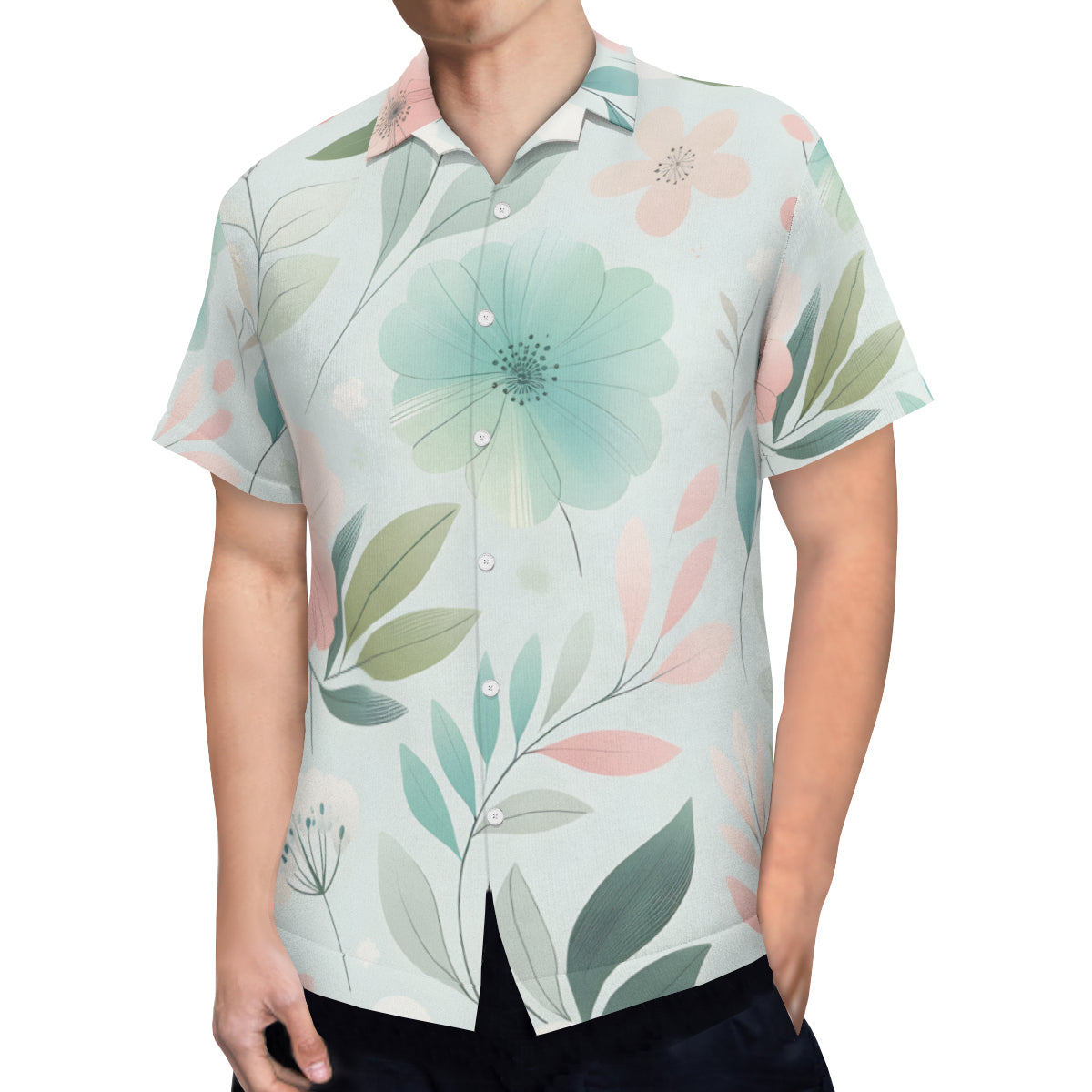 Minimalistic Floral Short Sleeves Men's Shirt