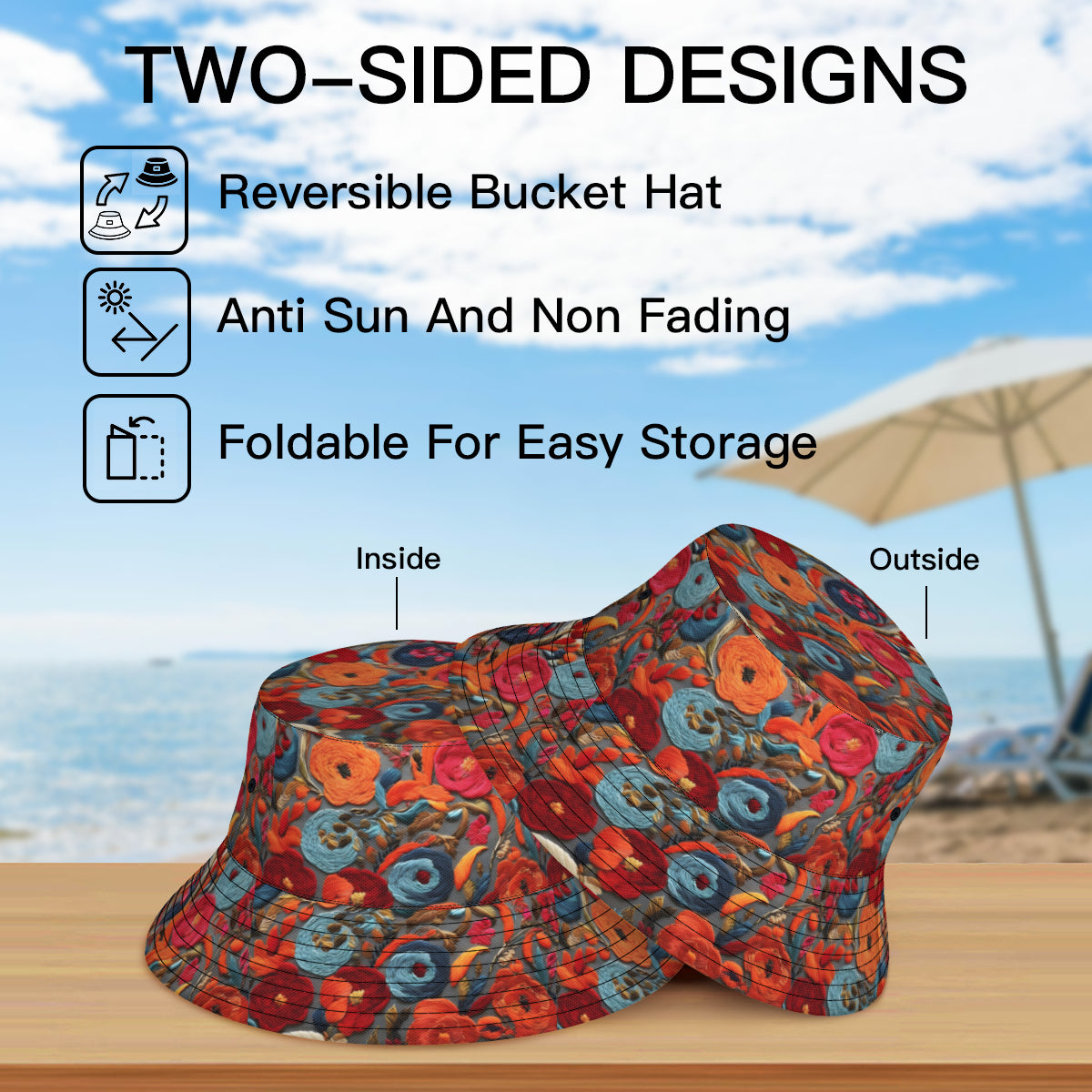Abstract Thread Double-Sided Unisex Polyester Bucket Hat