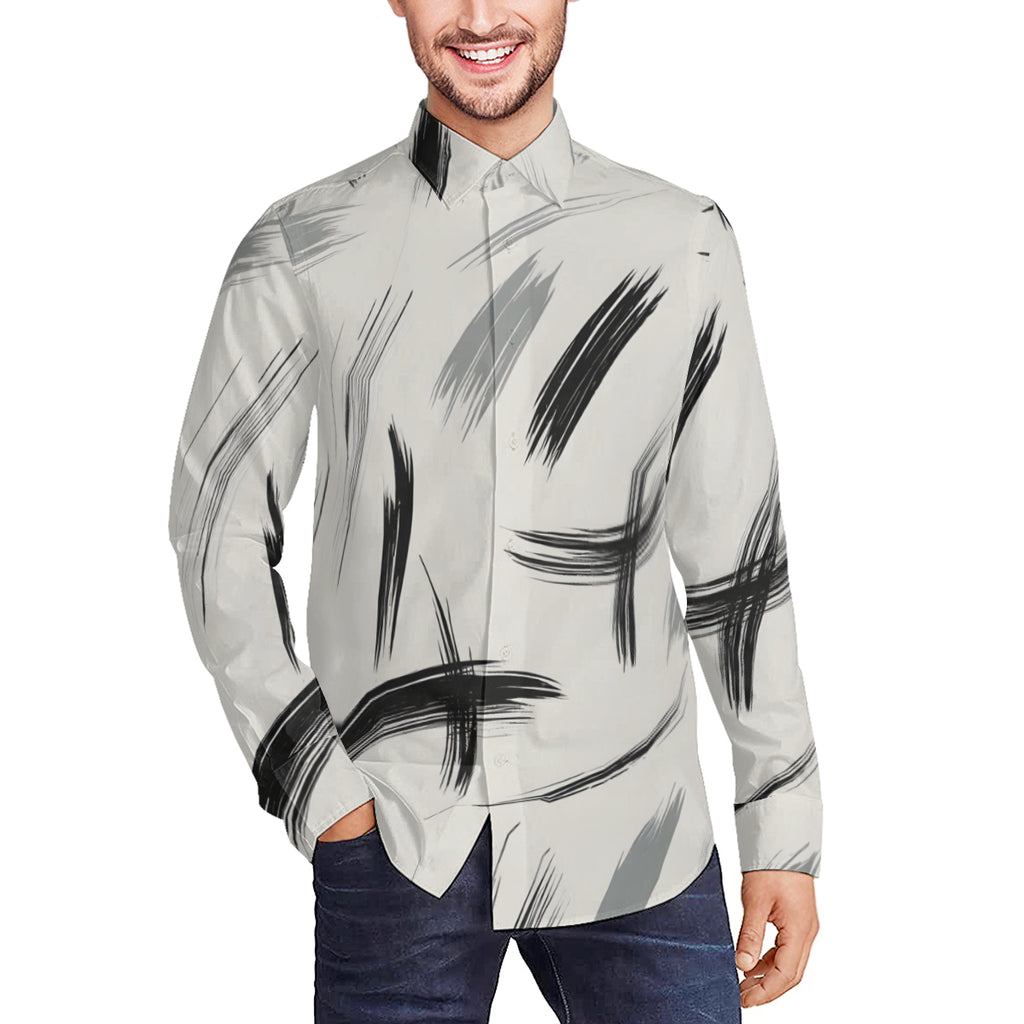 Minimalistic Paint Brush Long Sleeves Men's Shirt