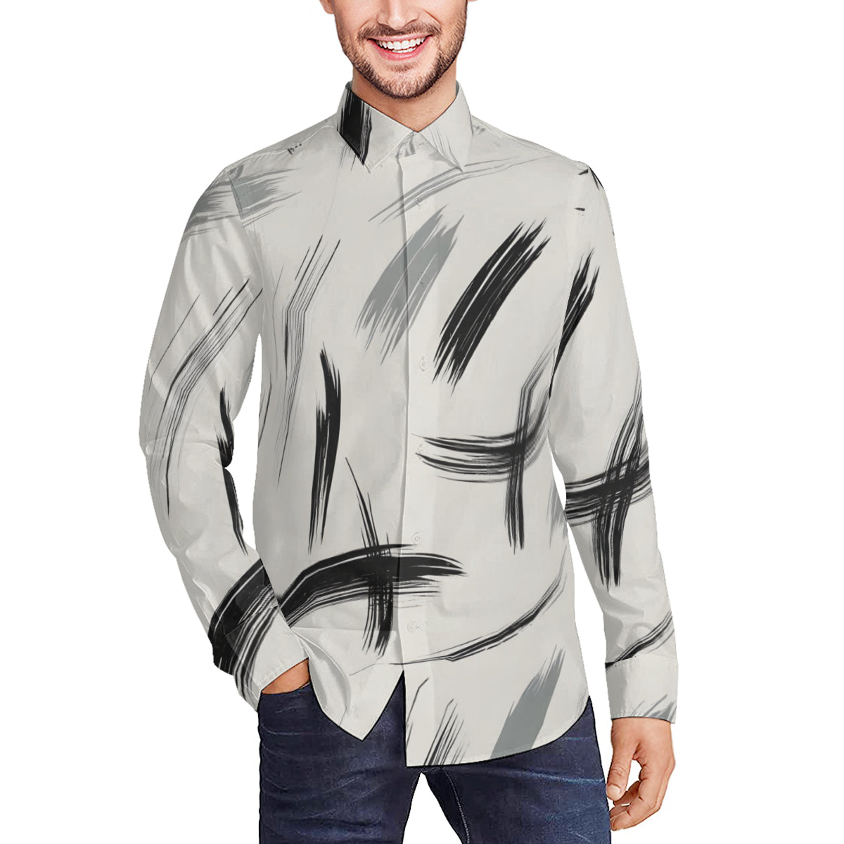 Minimalistic Paint Brush Long Sleeves Men's Shirt