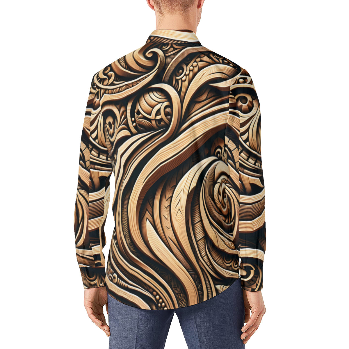 Carving Design Men's Classic Long-Sleeved Shirt | Polyester