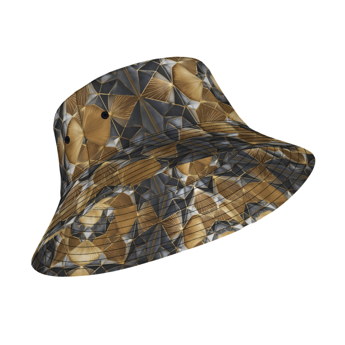 Geometric Black Gold Double-Sided Unisex Polyester Bucket Hat