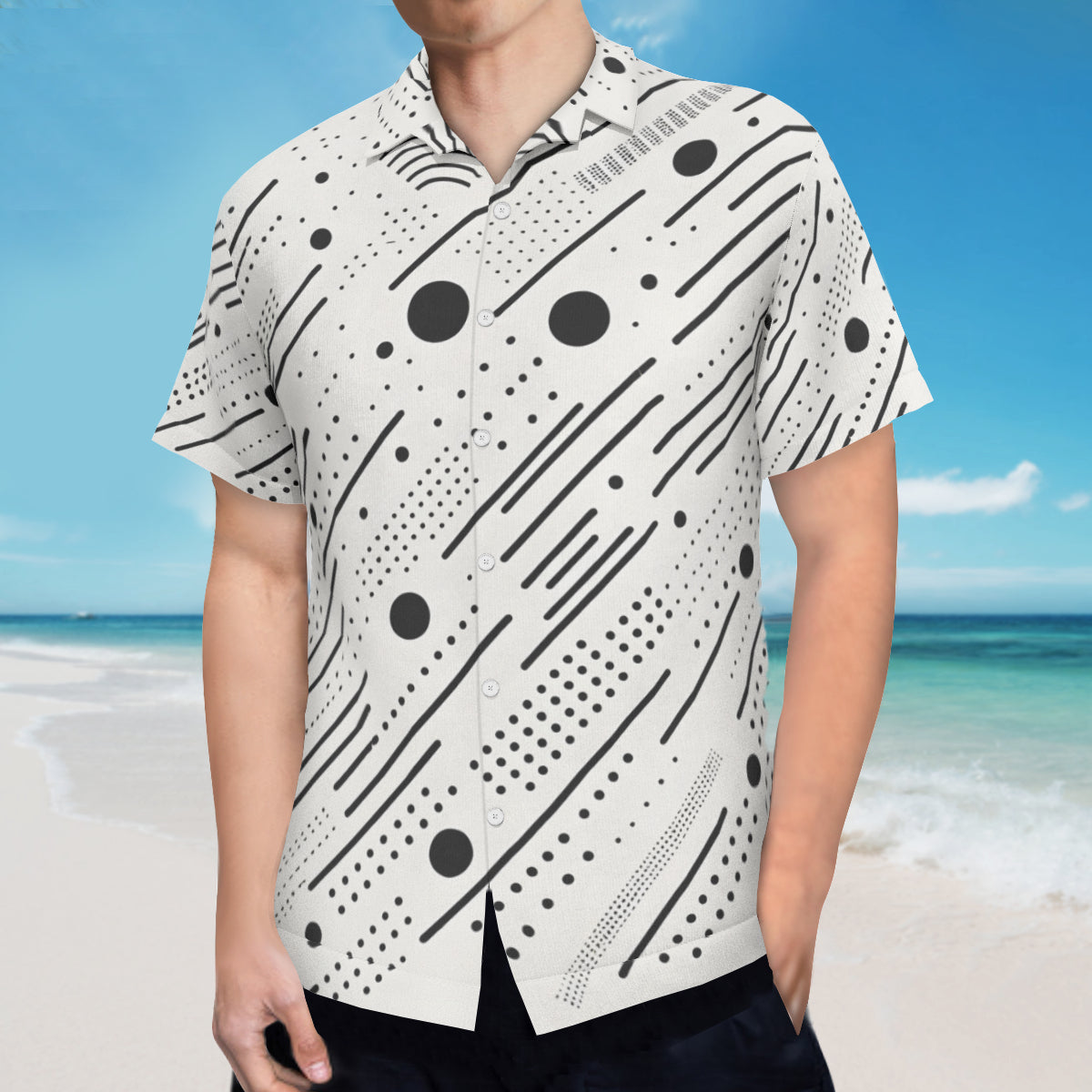 Minimalistic Black And White Short Sleeves Men's Shirt