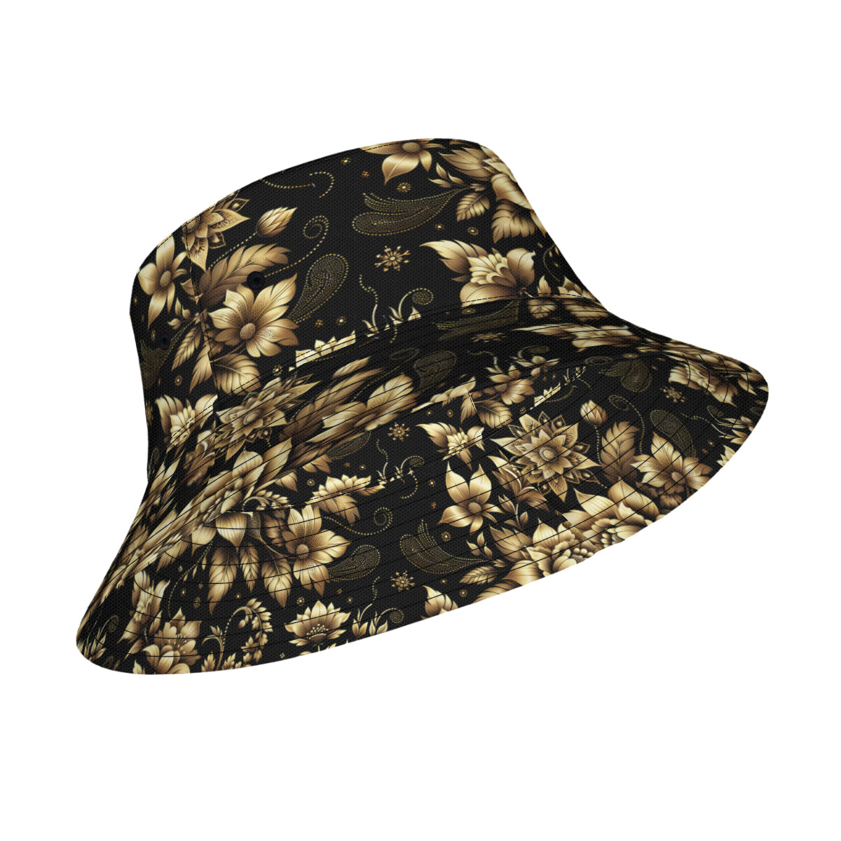 Gold Flowers Double-Sided Unisex Polyester Bucket Hat