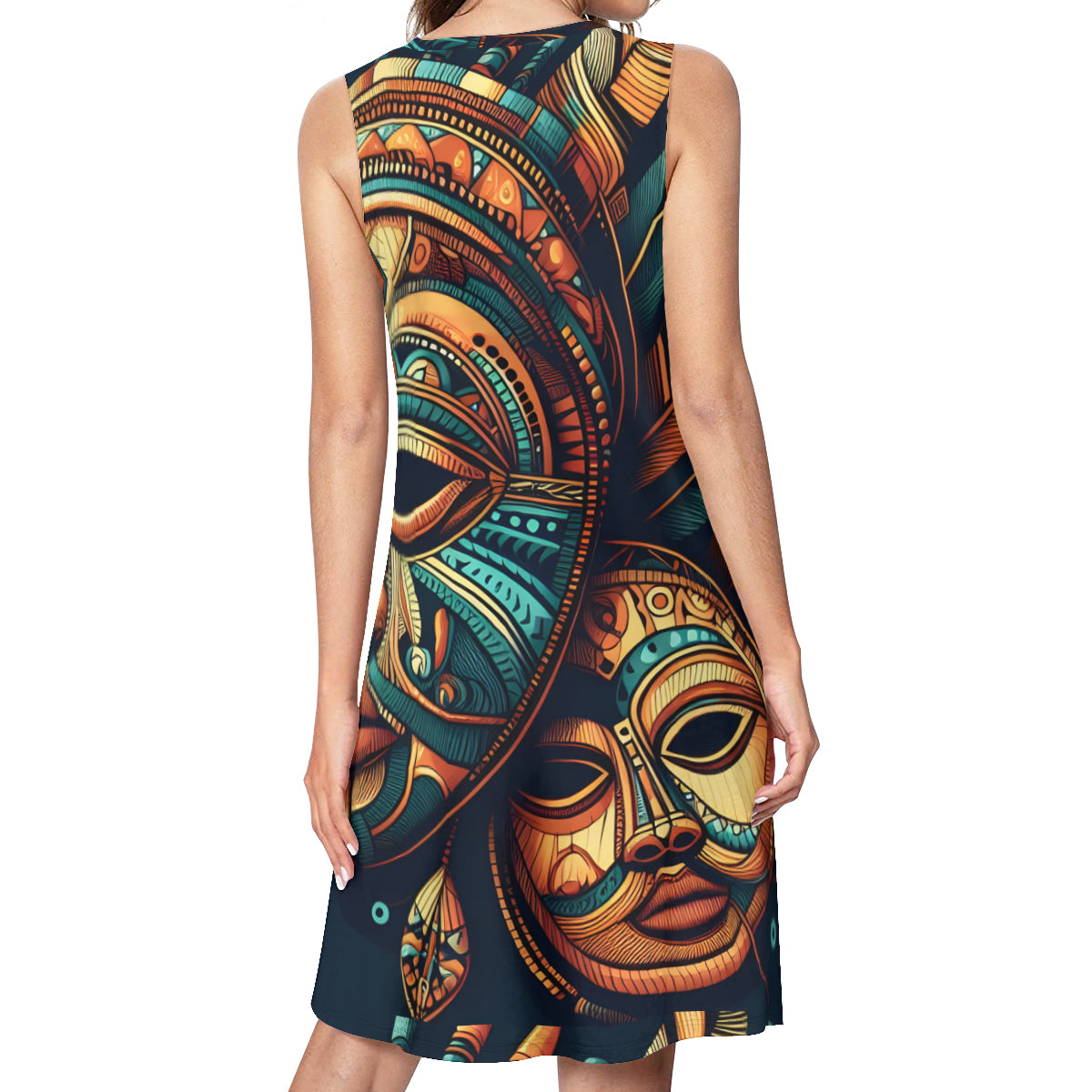African Mask Women's Casual Dress | Polyester