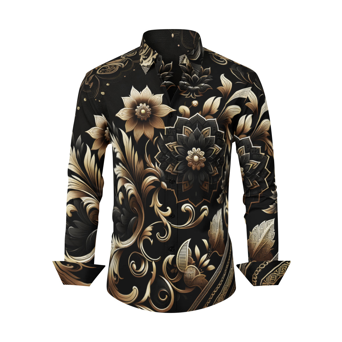 Black Floral Long Sleeves Men's Shirt