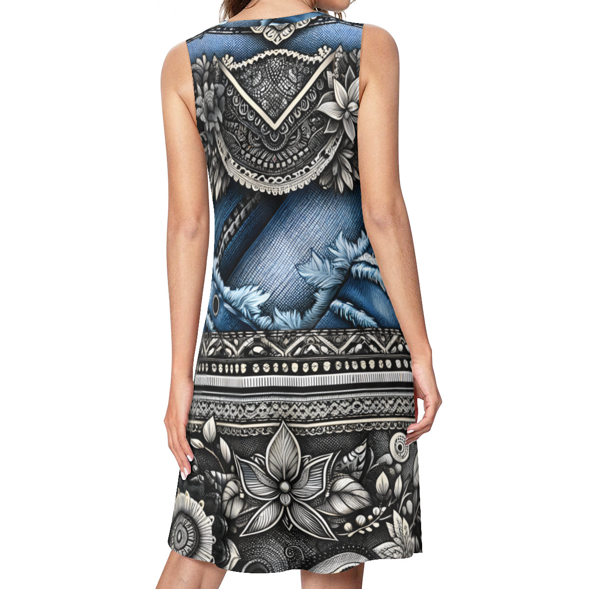 Denim Lace Design Women's Casual Dress | Polyester