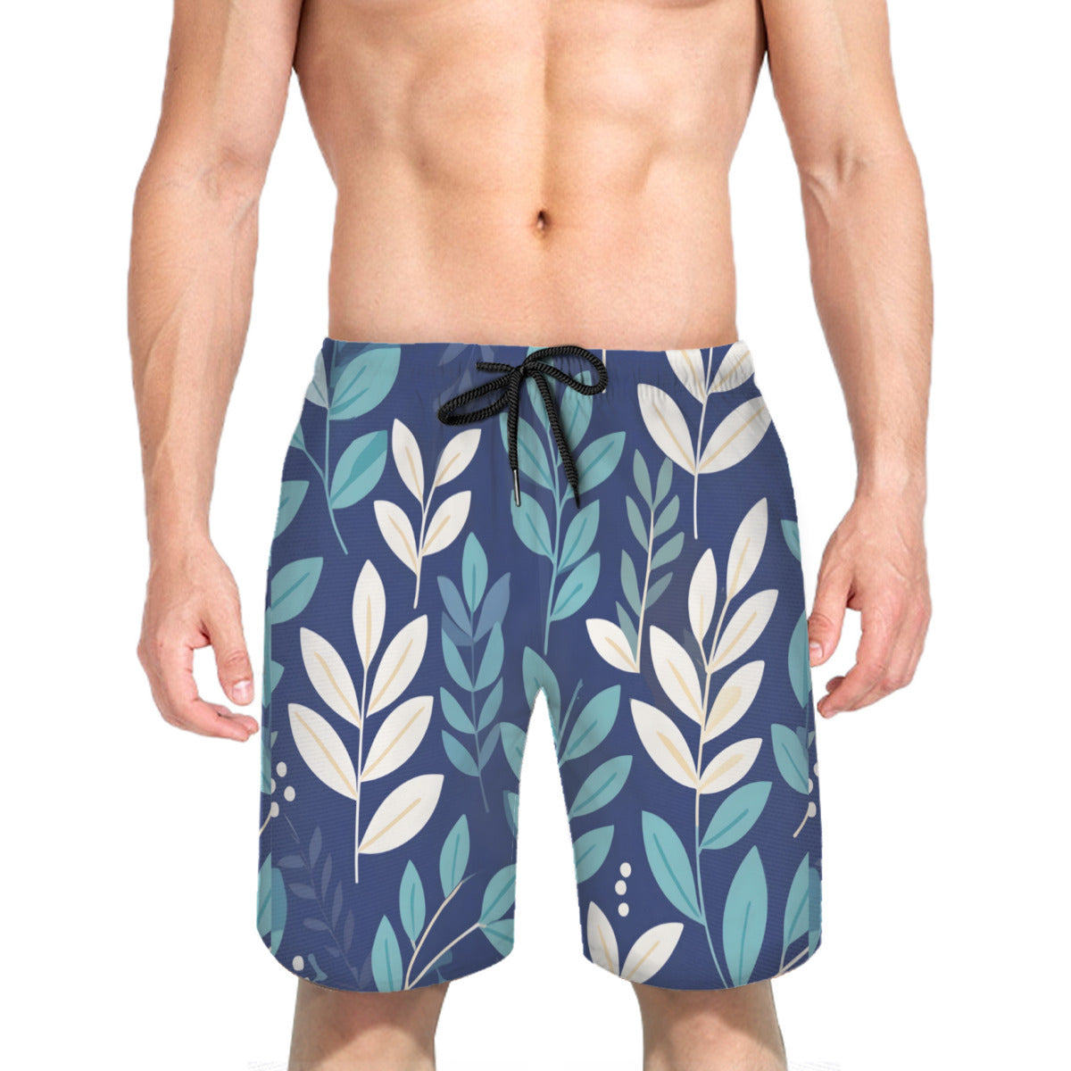Blue Leaves Men's Beach Shorts (Not Mesh Lined) | Polyester