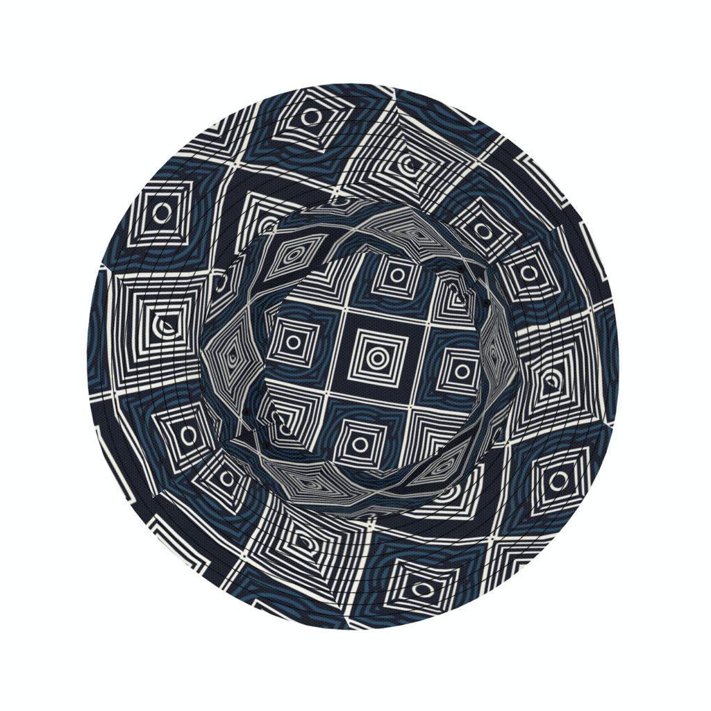 Navy Blue Geometric Shapes Double-Sided Unisex Polyester Bucket Hat