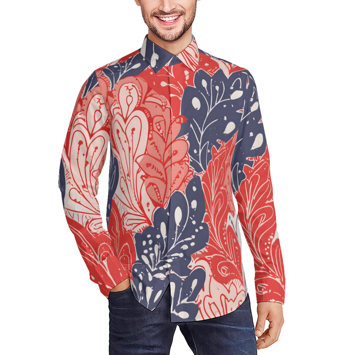 Abstract Floral Classic Long Sleeves Men's Shirt