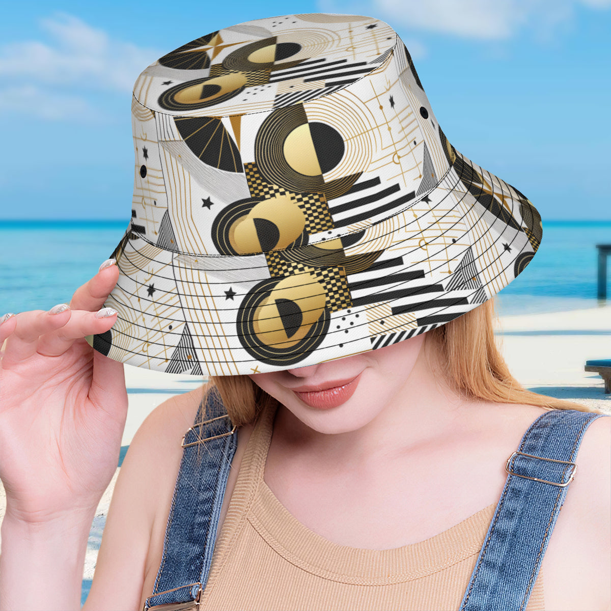 Abstract White Gold Double-Sided Unisex Polyester Bucket Hat