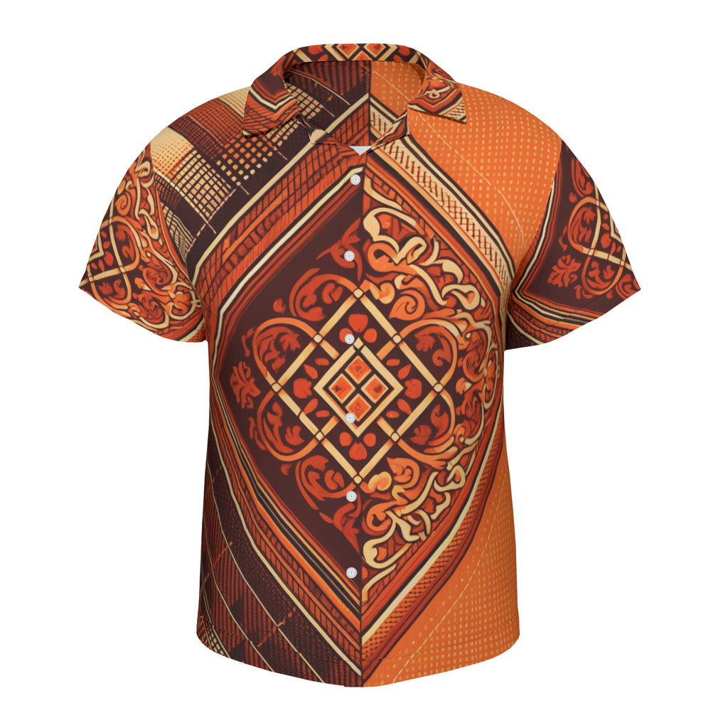 Orange Checked Short Sleeves Men's Shirt