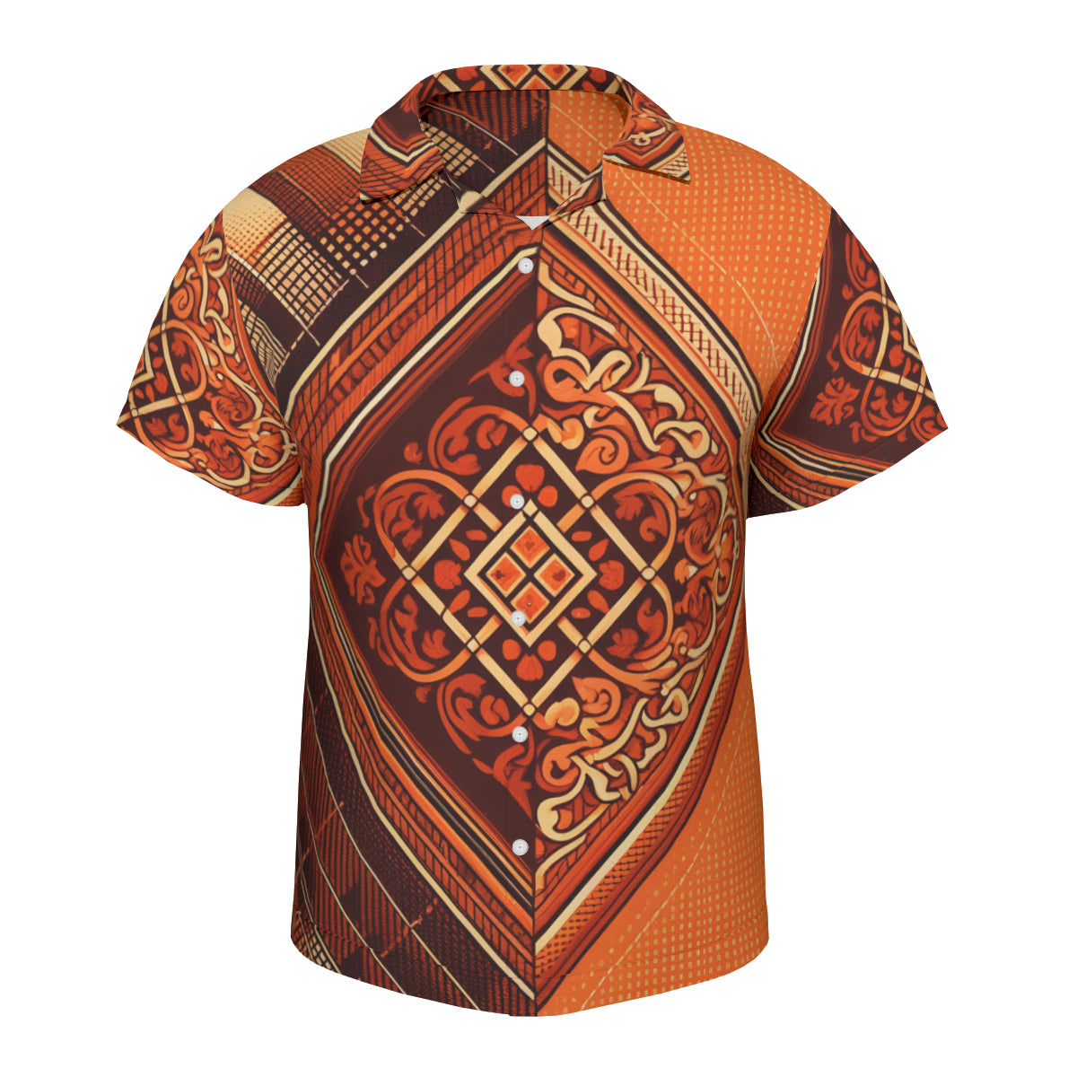 Orange Checked Short Sleeves Men's Shirt