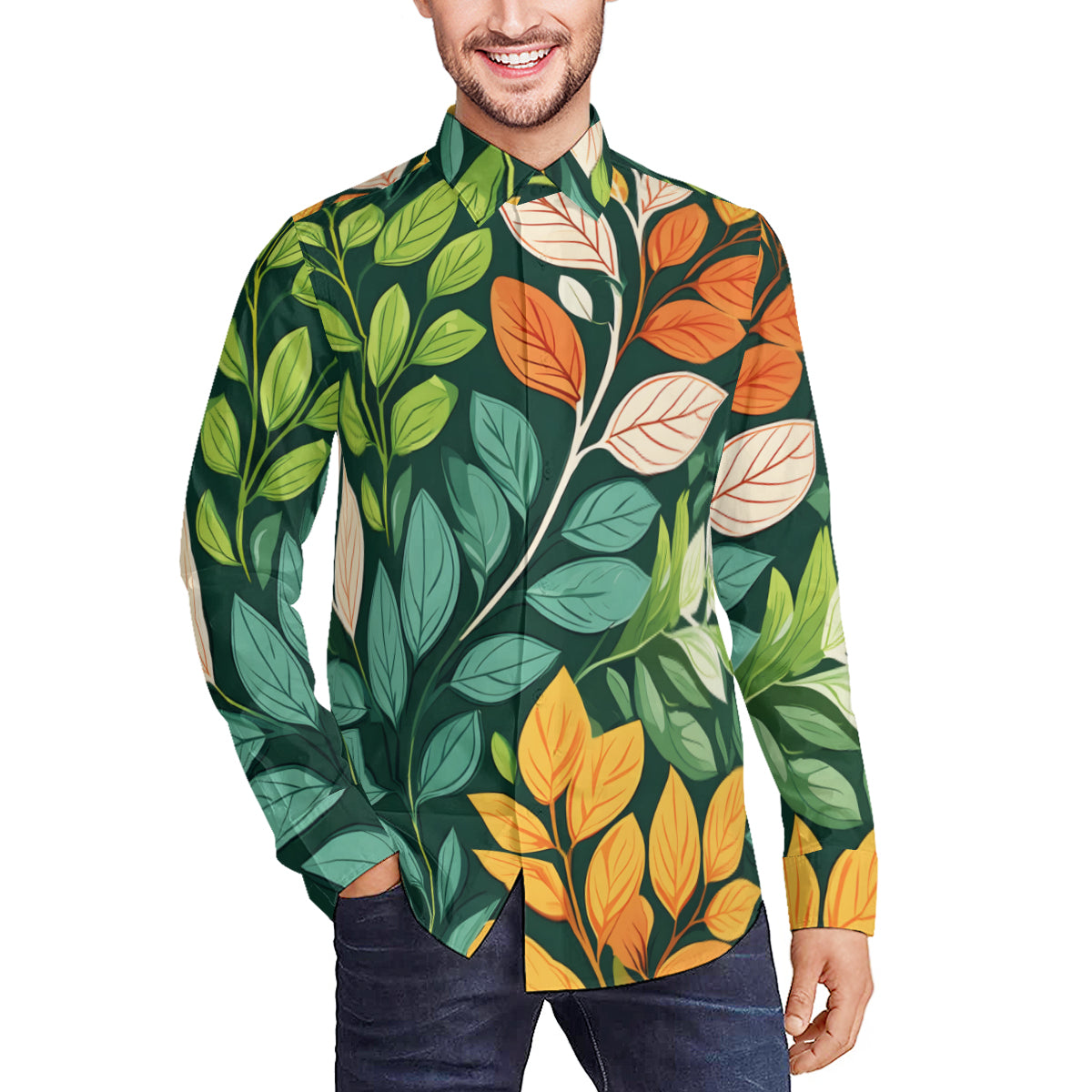 Floral Men's Classic Long-Sleeved Shirt | Polyester
