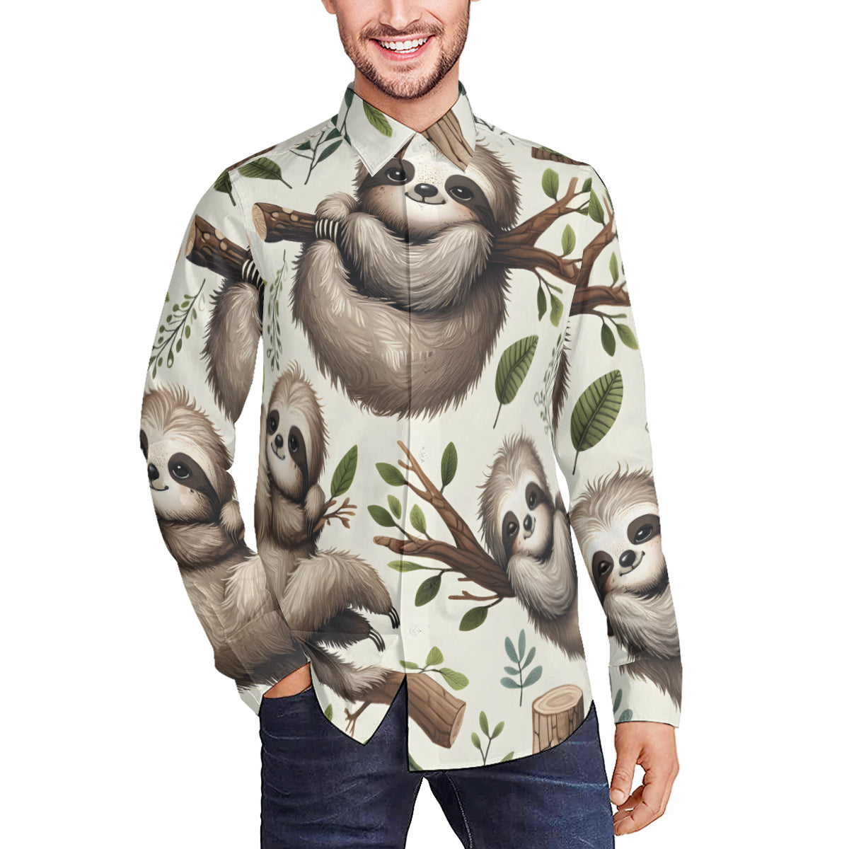 Sloth Men's Classic Long-Sleeved Shirt | Polyester