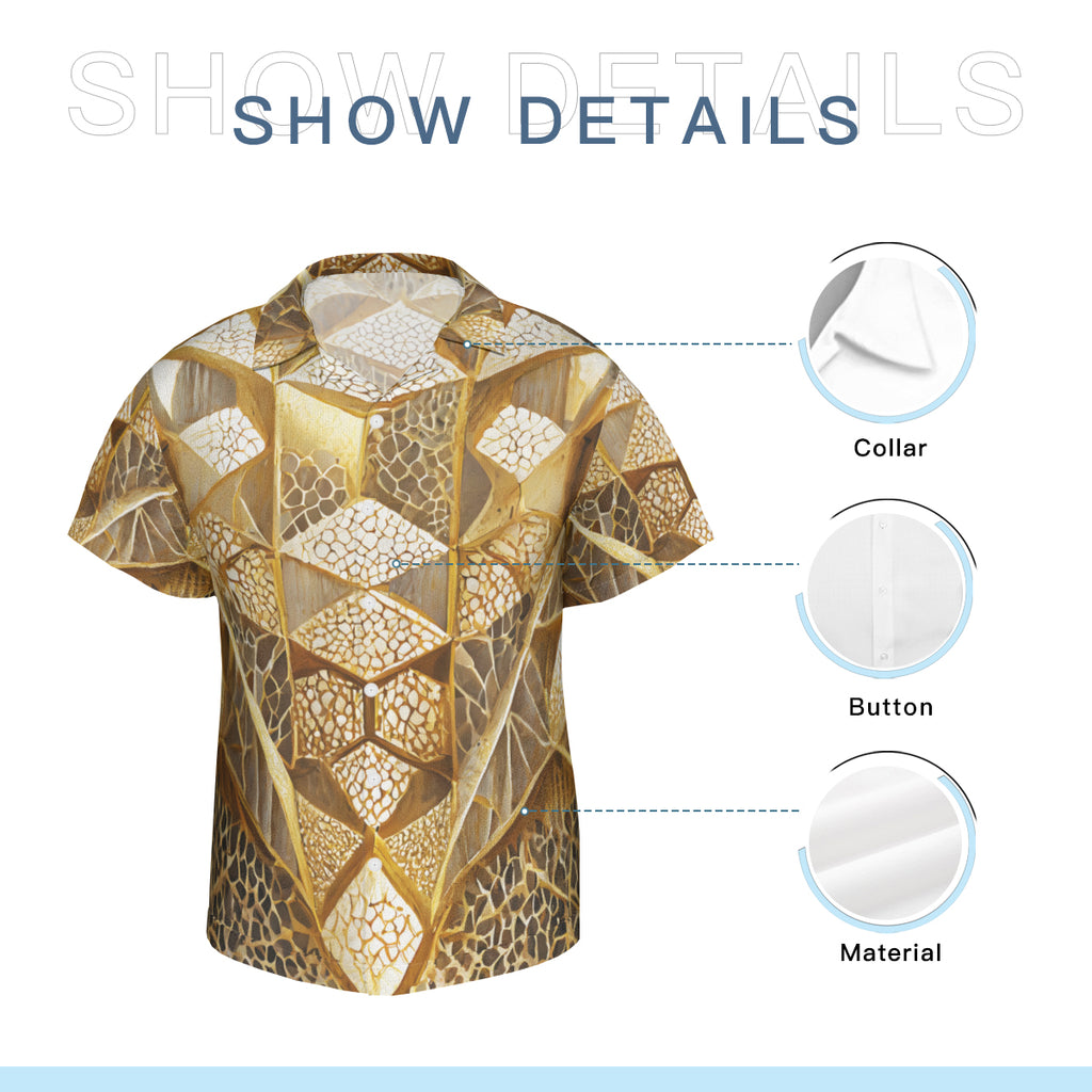 Golden Architectural Pattern Short Sleeves Men's Shirt