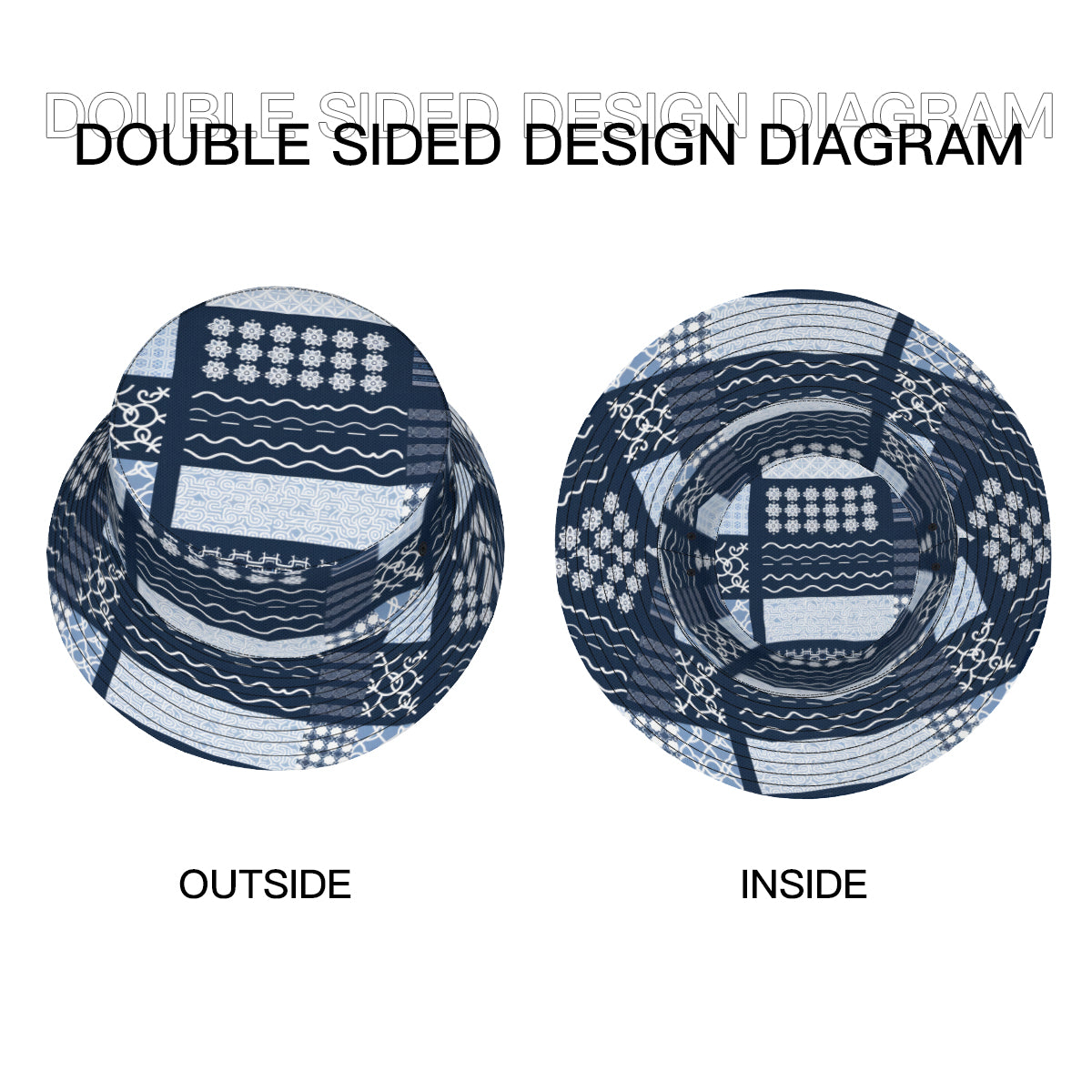 Navy Blue Geometric Shapes Double-Sided Unisex Polyester Bucket Hat