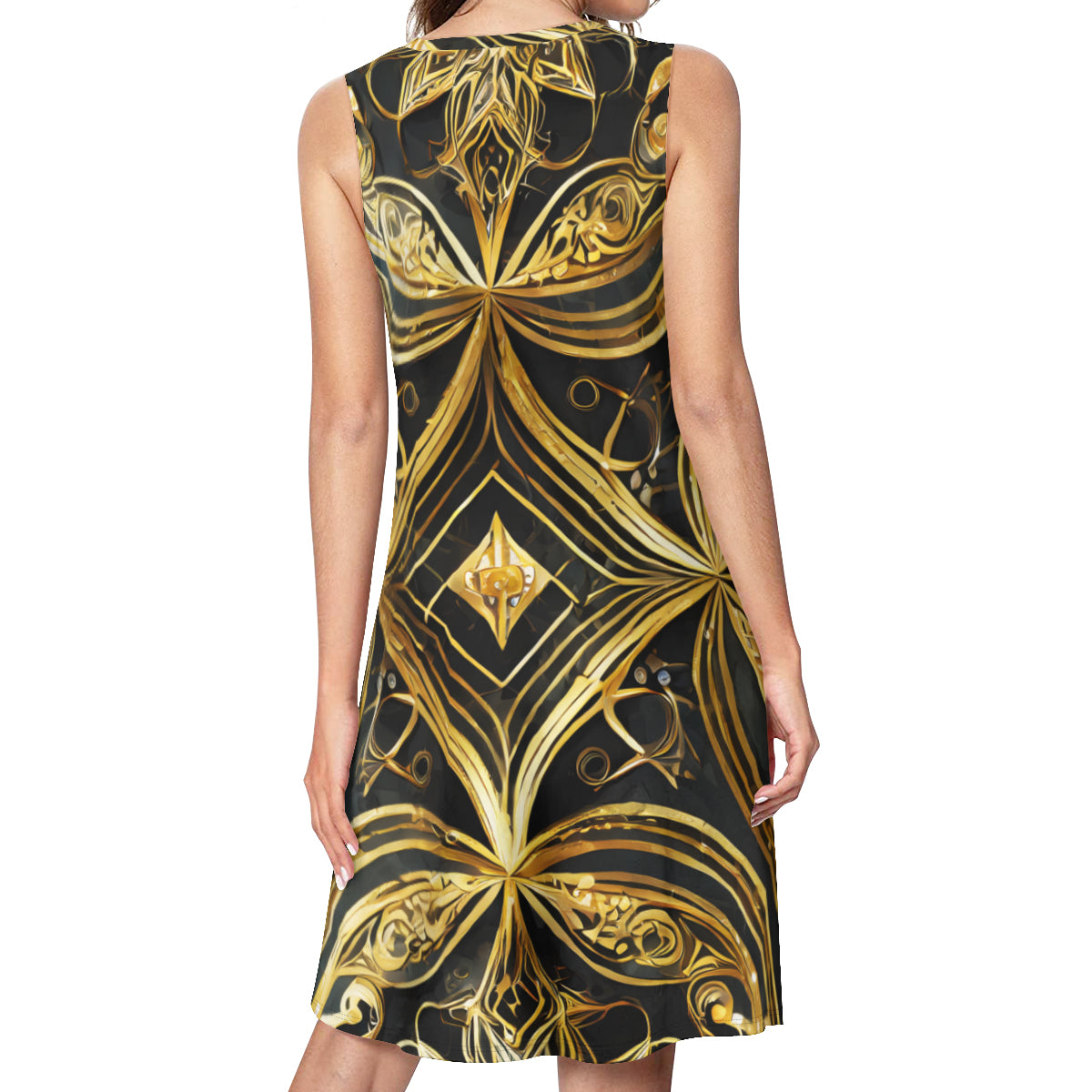 Elegant Gold Women's Casual Dress | Polyester
