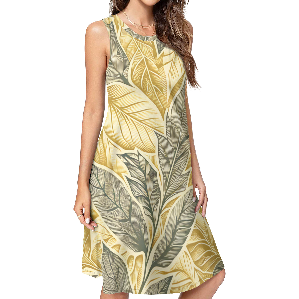 Golden Leaves Women's Casual Dress | Polyester