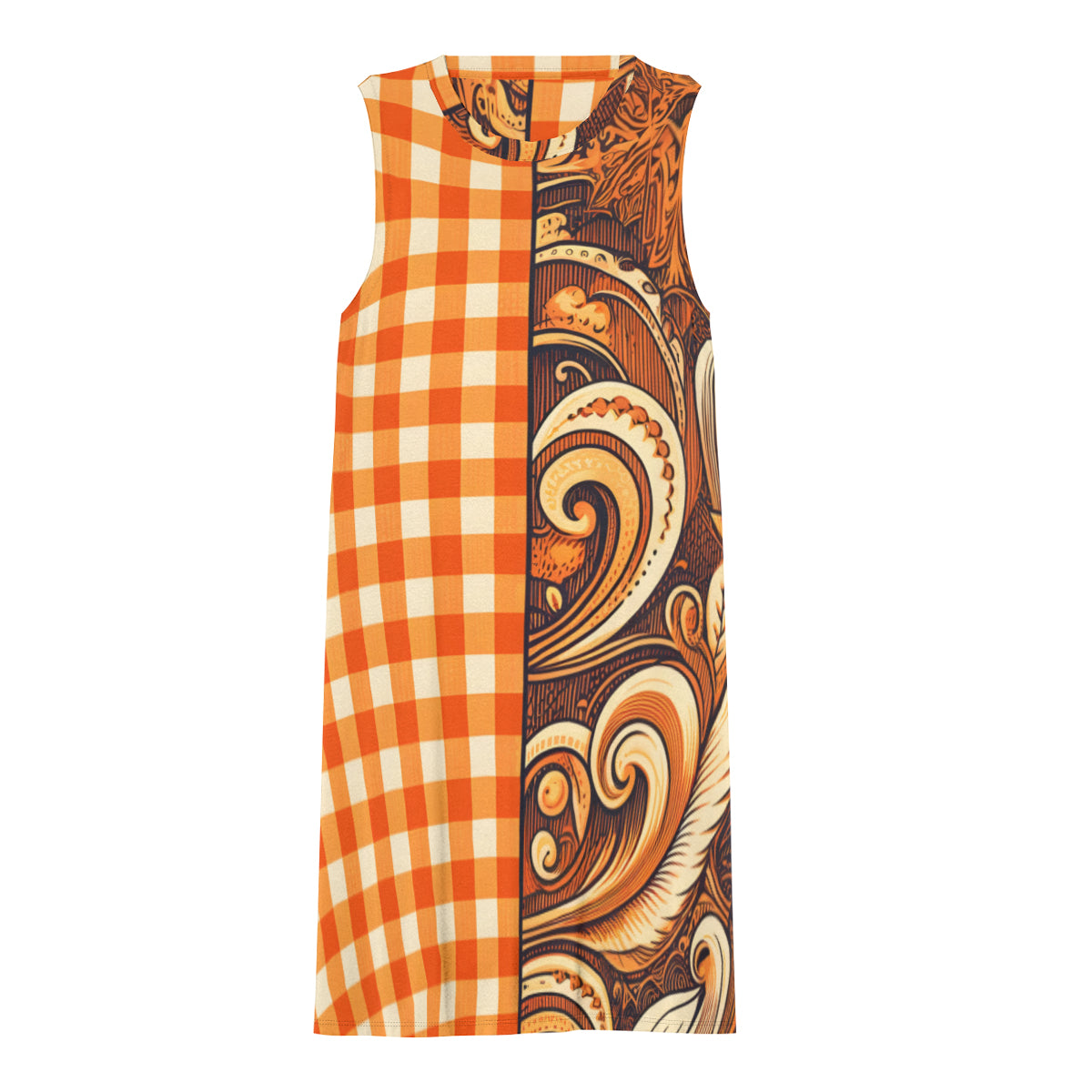 Orange Check Women's Casual Dress | Polyester