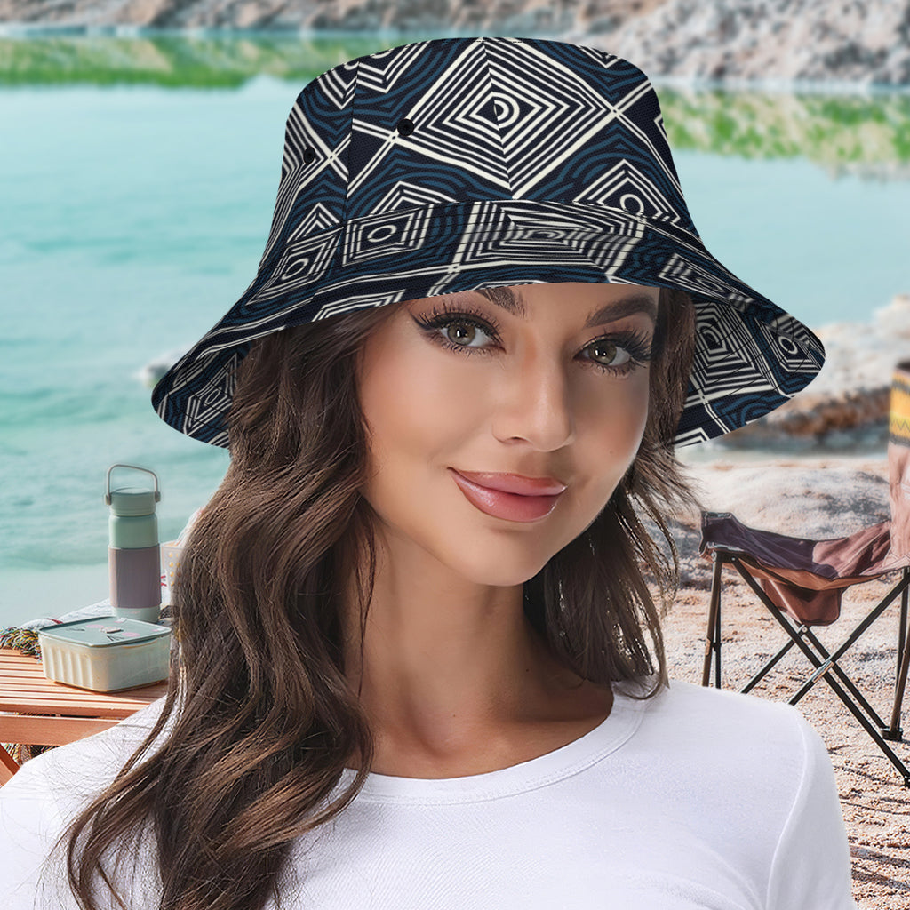 Navy Blue Geometric Shapes Double-Sided Unisex Polyester Bucket Hat