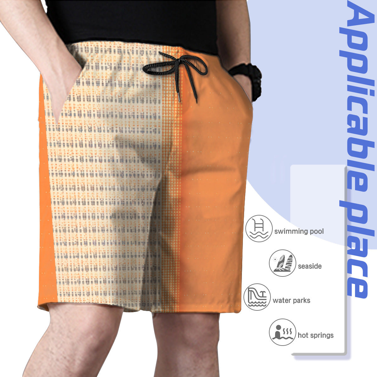 Orange Check Men's Beach Shorts (Not Mesh Lined) | Polyester