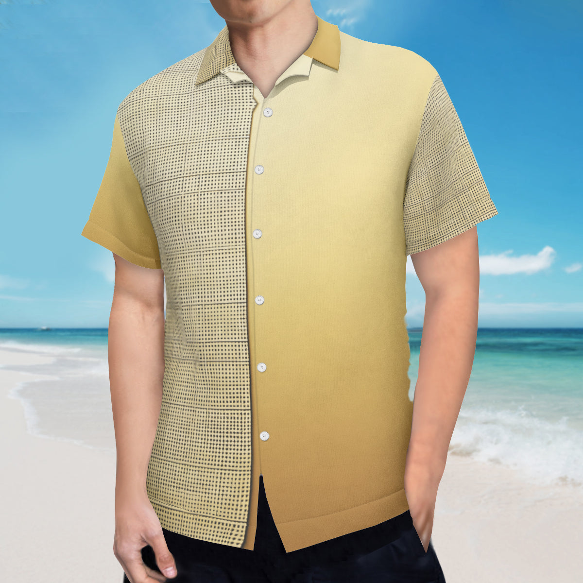 Minimal Gold Check Short Sleeves Men's Shirt