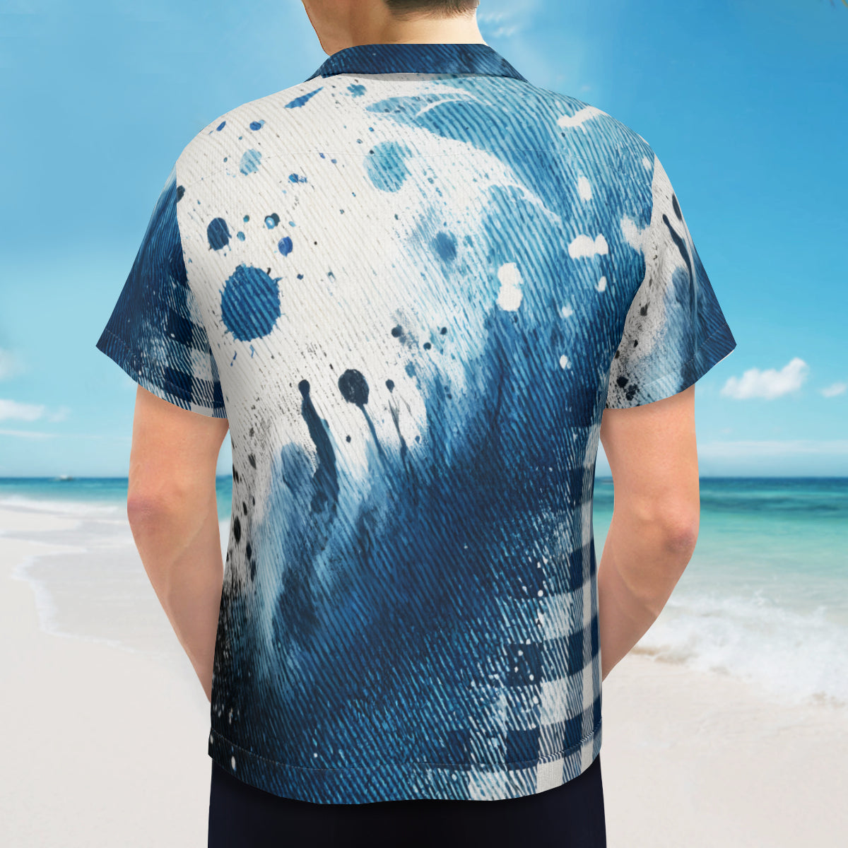Textured Denim Pattern Short Sleeves Men's Shirt