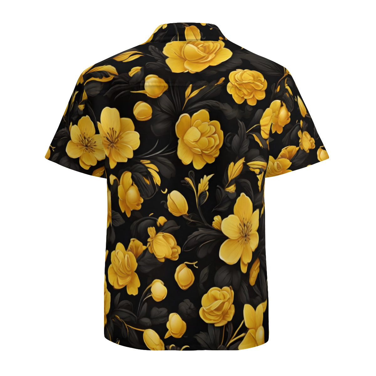 Yellow And Black Floral Short Sleeves Men's Shirt