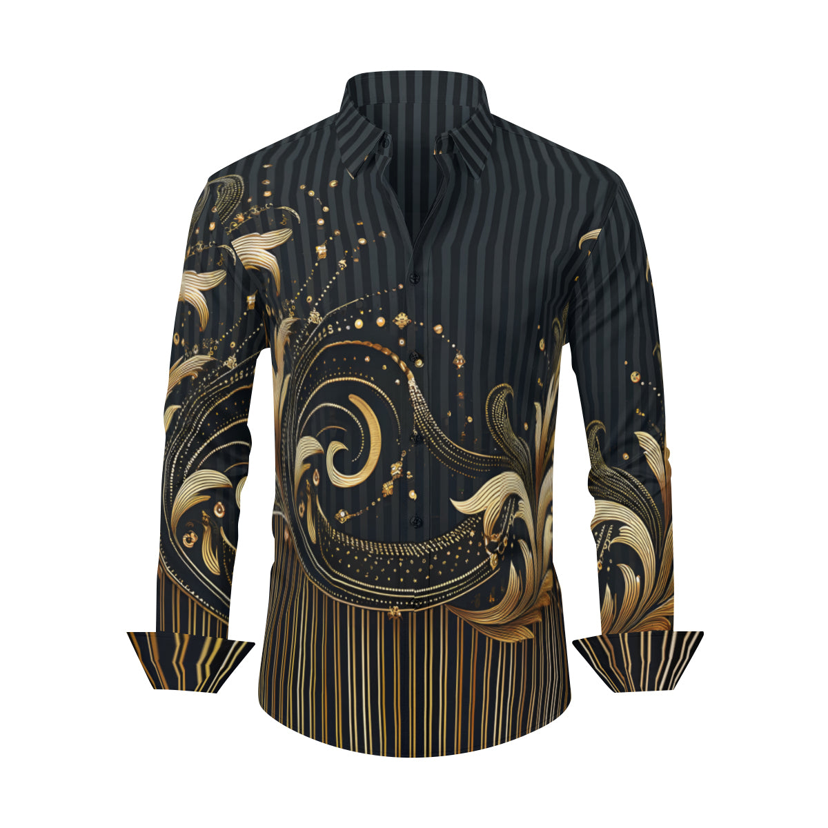 Elegant Black And Gold Long Sleeves Men's Shirt
