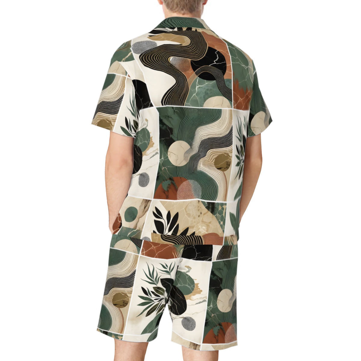 Abstract Casual Shirt and Shorts (Multi-faceted Design) | Cotton-Like Polyester