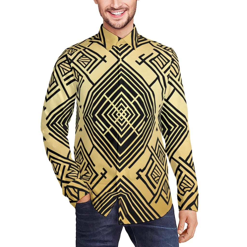 Golden Geometric Shapes Long Sleeves Shirt