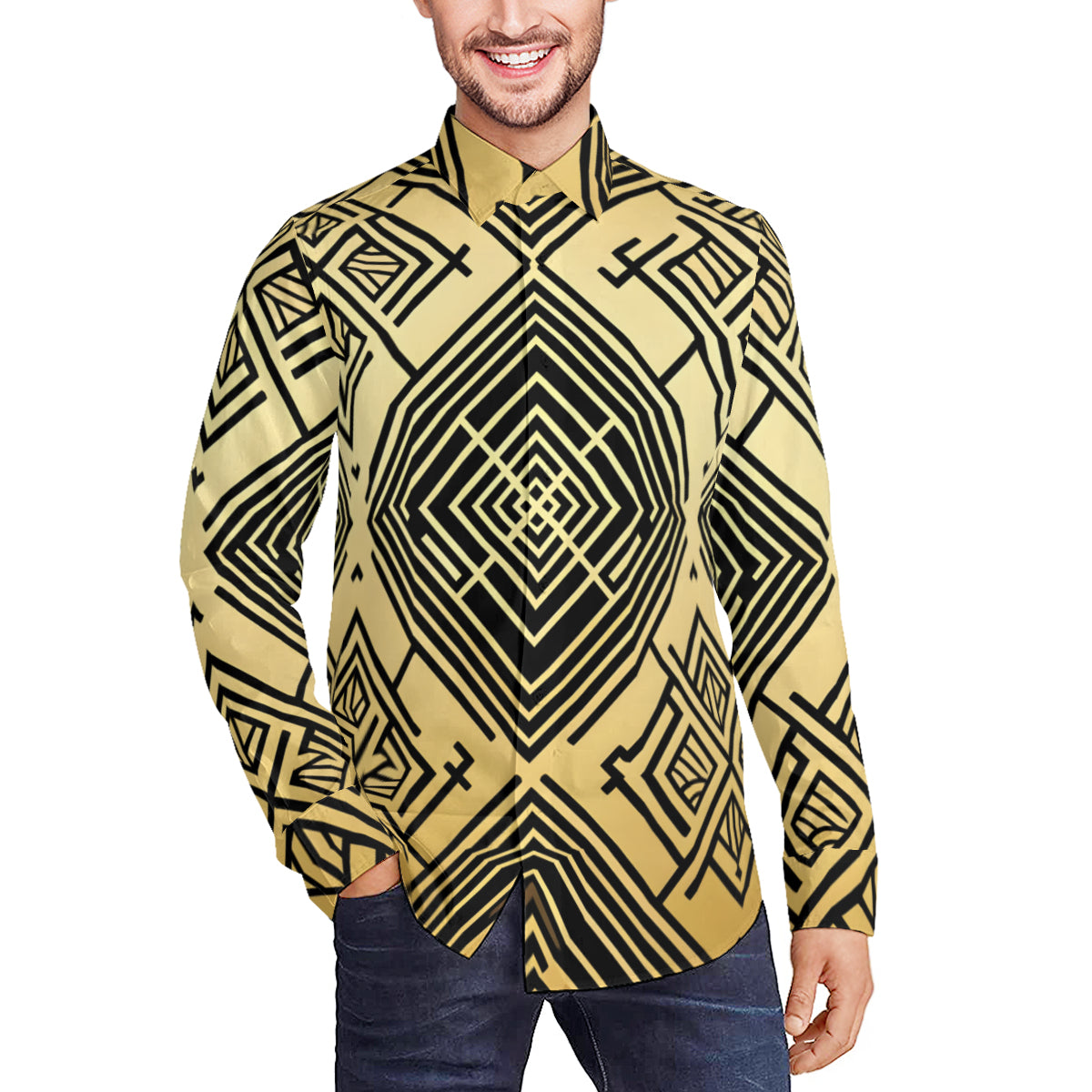 Golden Geometric Shapes Long Sleeves Shirt