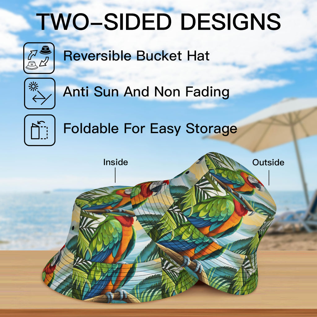 Tropical Parrot Double-Sided Unisex Polyester Bucket Hat