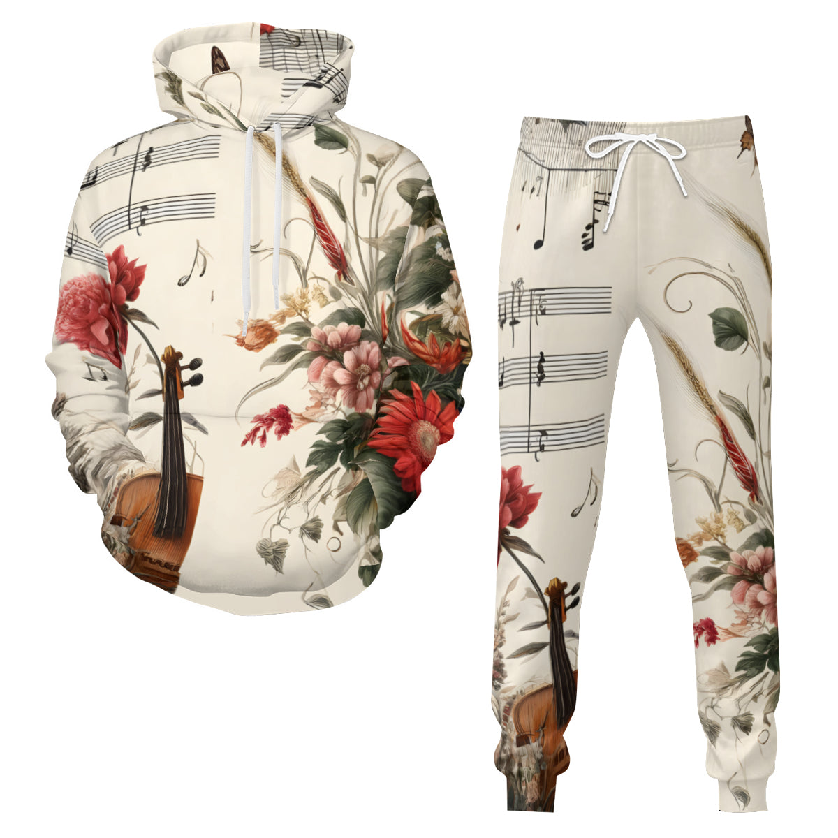 Musical Floral Men's Adult Hoodie Set (Double-Layer Hood) | Health Fabric