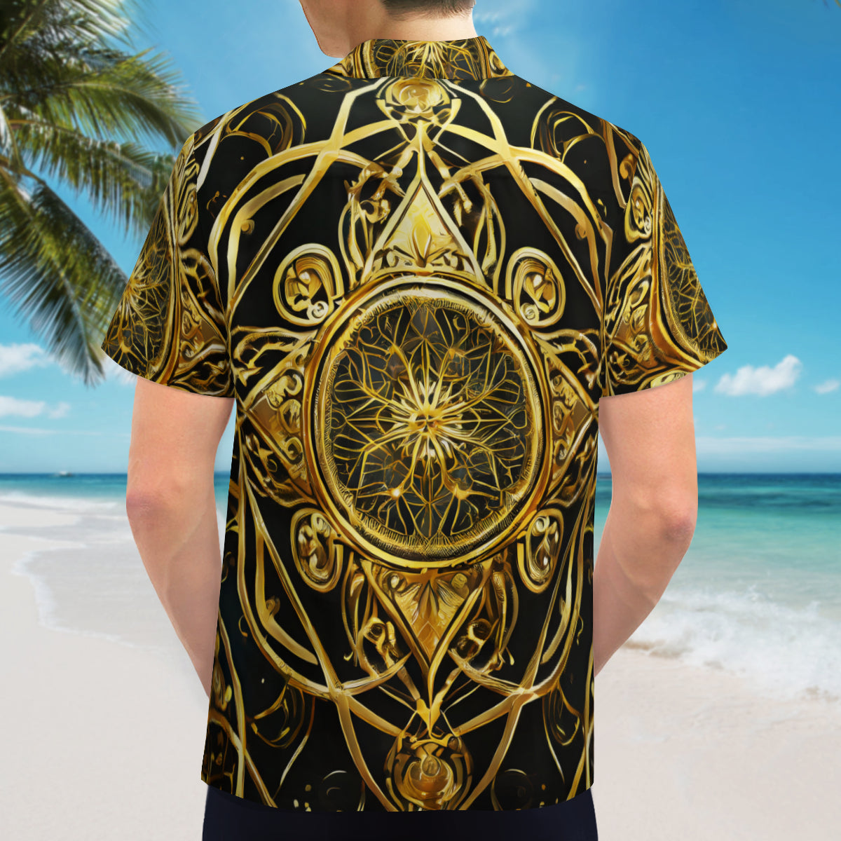 Elegant Black And Gold Short Sleeves Men's Shirt
