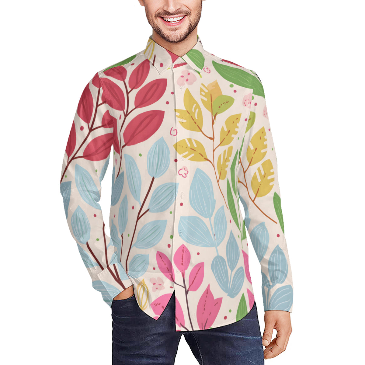 Floral Men's Classic Long-Sleeved Shirt | Polyester