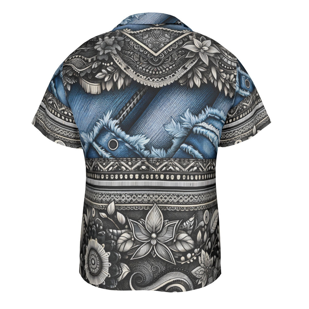 Denim And Lace Design Short Sleeves Men's Shirt