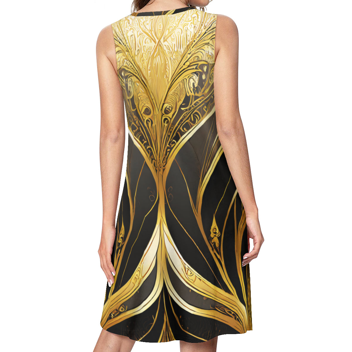 Elegant Gold Women's Casual Dress | Polyester