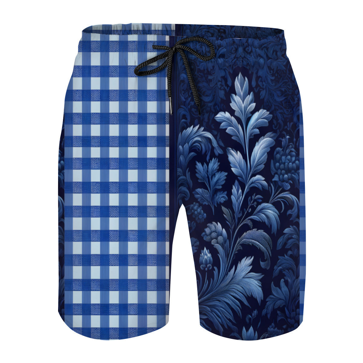 Blue Check Men's Beach Shorts (Not Mesh Lined) | Polyester