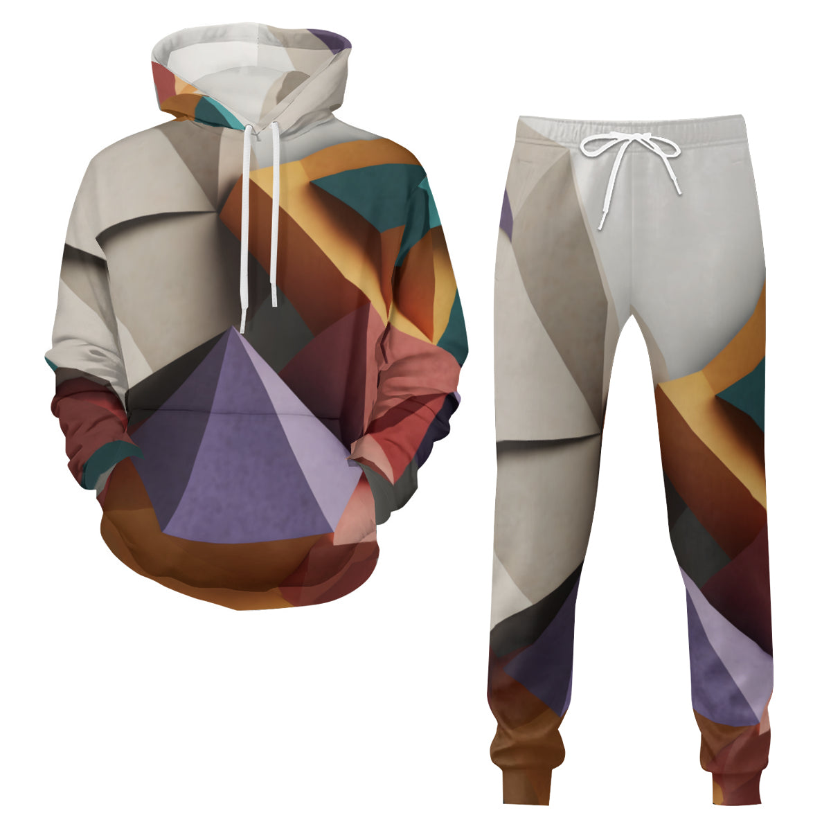 3D Geometric Men's Adult Hoodie Set (Double-Layer Hood) | Health Fabric