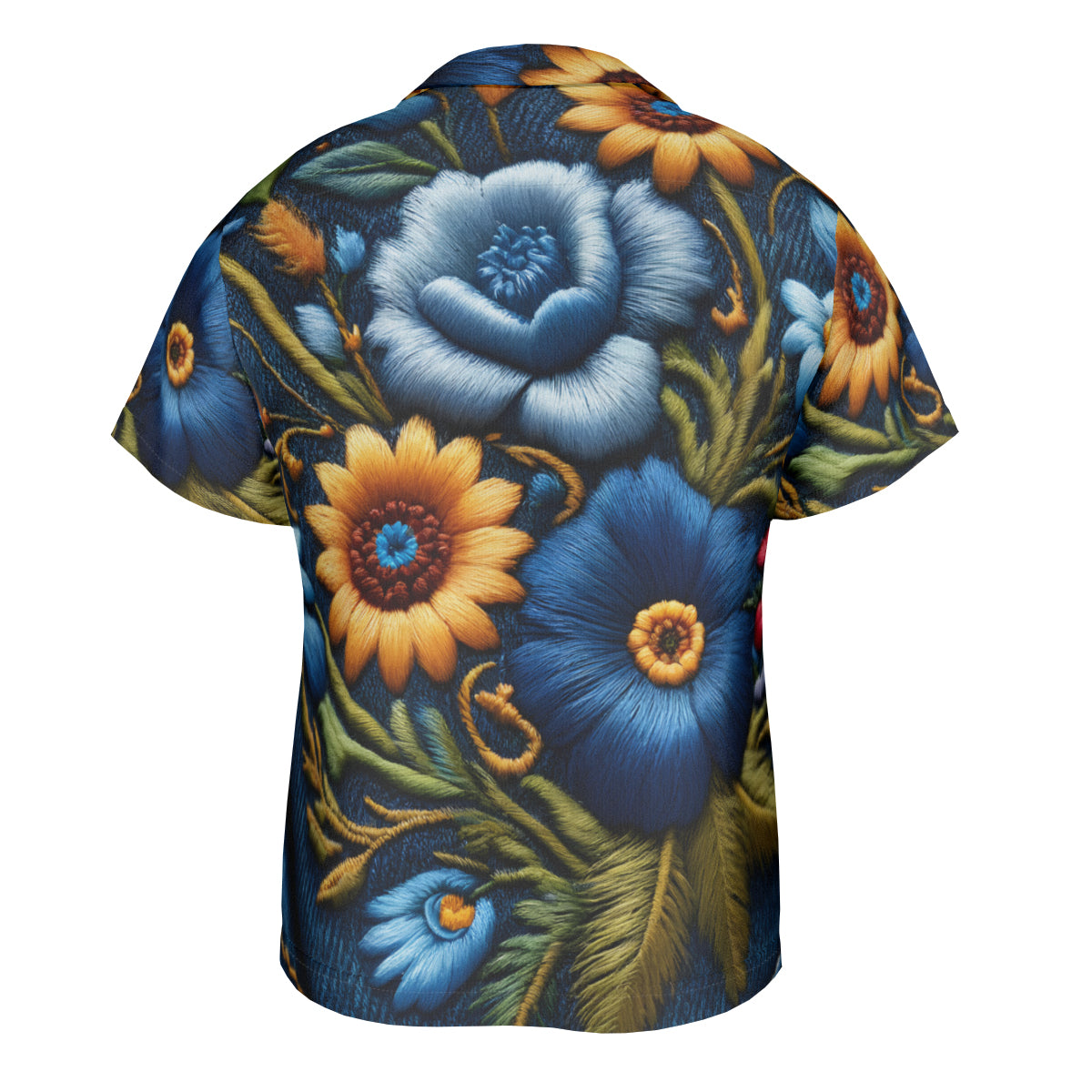 Floral Denim Short Sleeves Men's Shirt