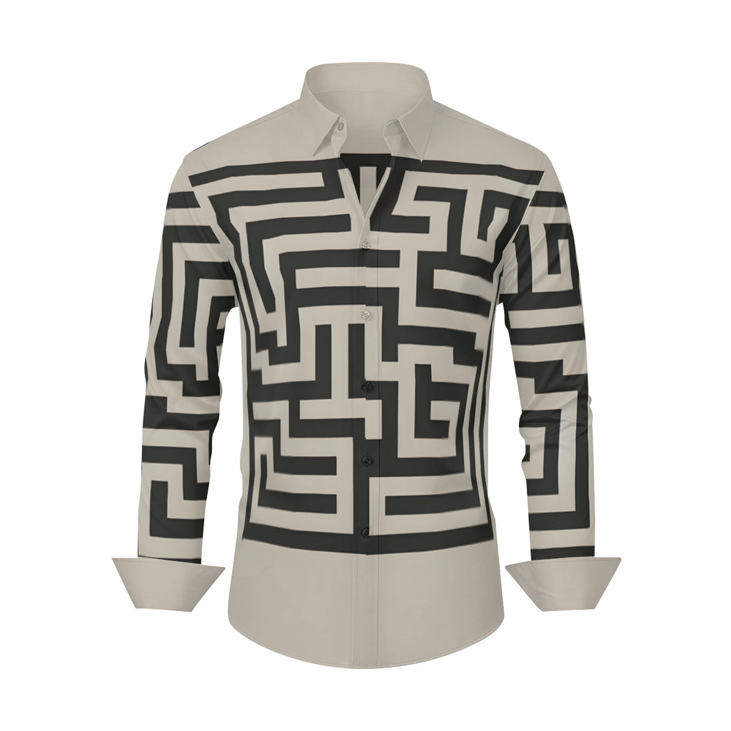 Minimalistic Geometric Long Sleeves Men's Shirt