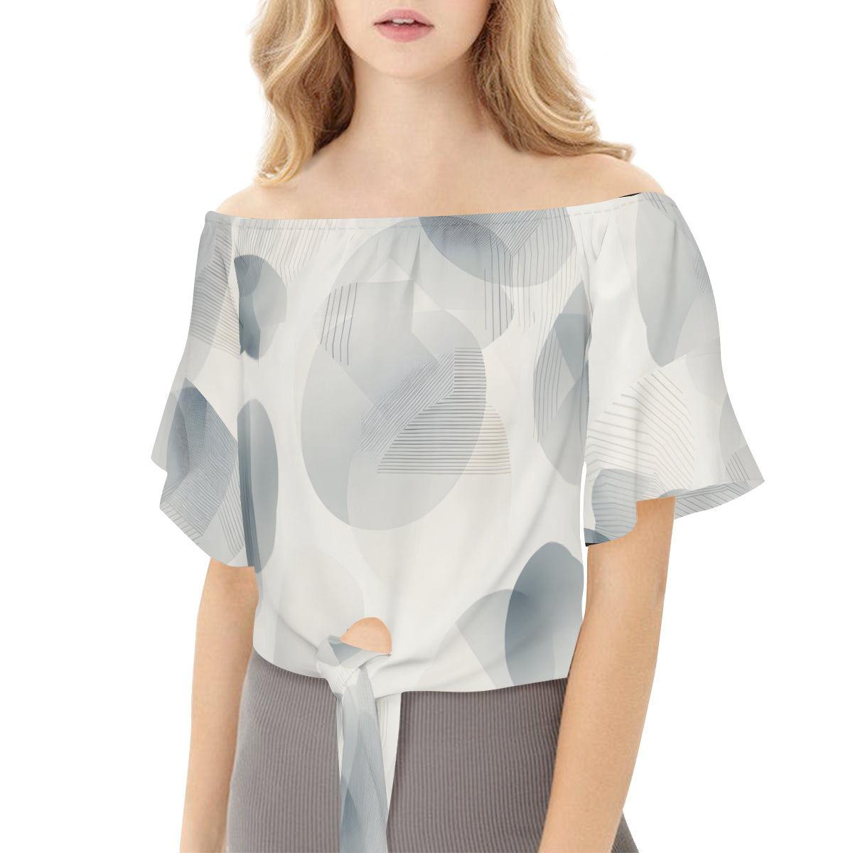 Minimalistic Abstract One-Shoulder Tie Short Sleeves
