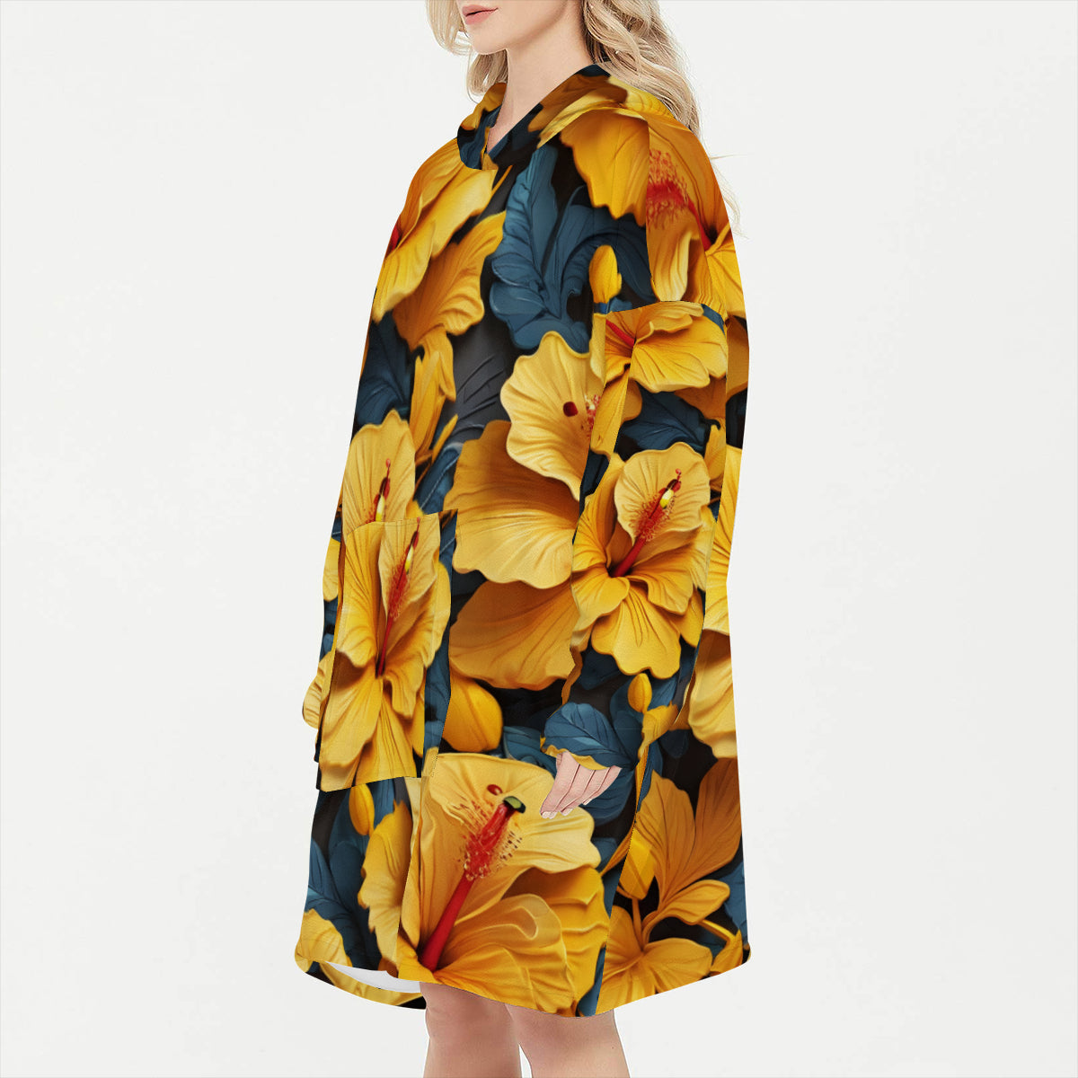 Hibiscus Women's Sleeper Blanket Hoodie Flannel