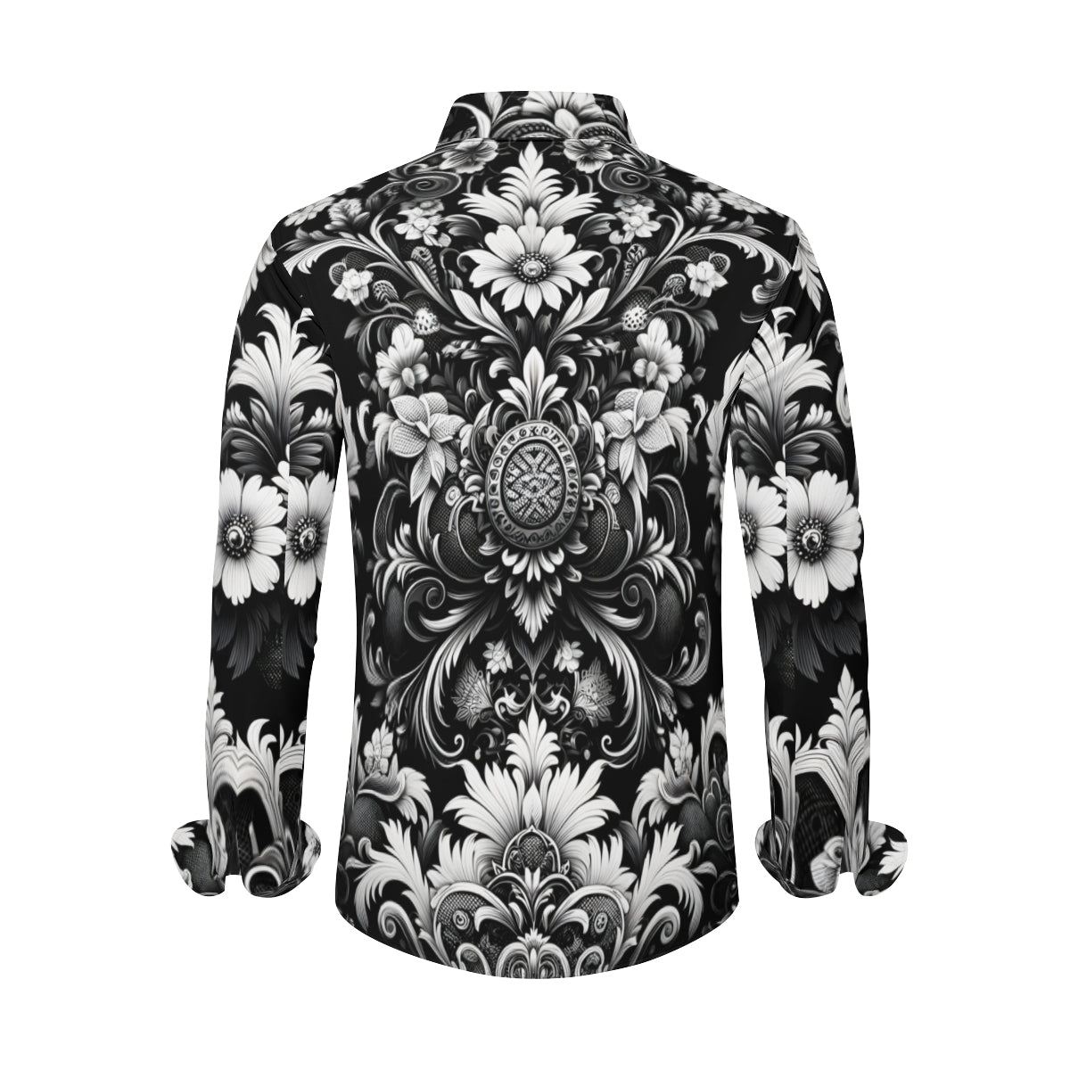 Black And White Floral Long Sleeves Men's Shirt