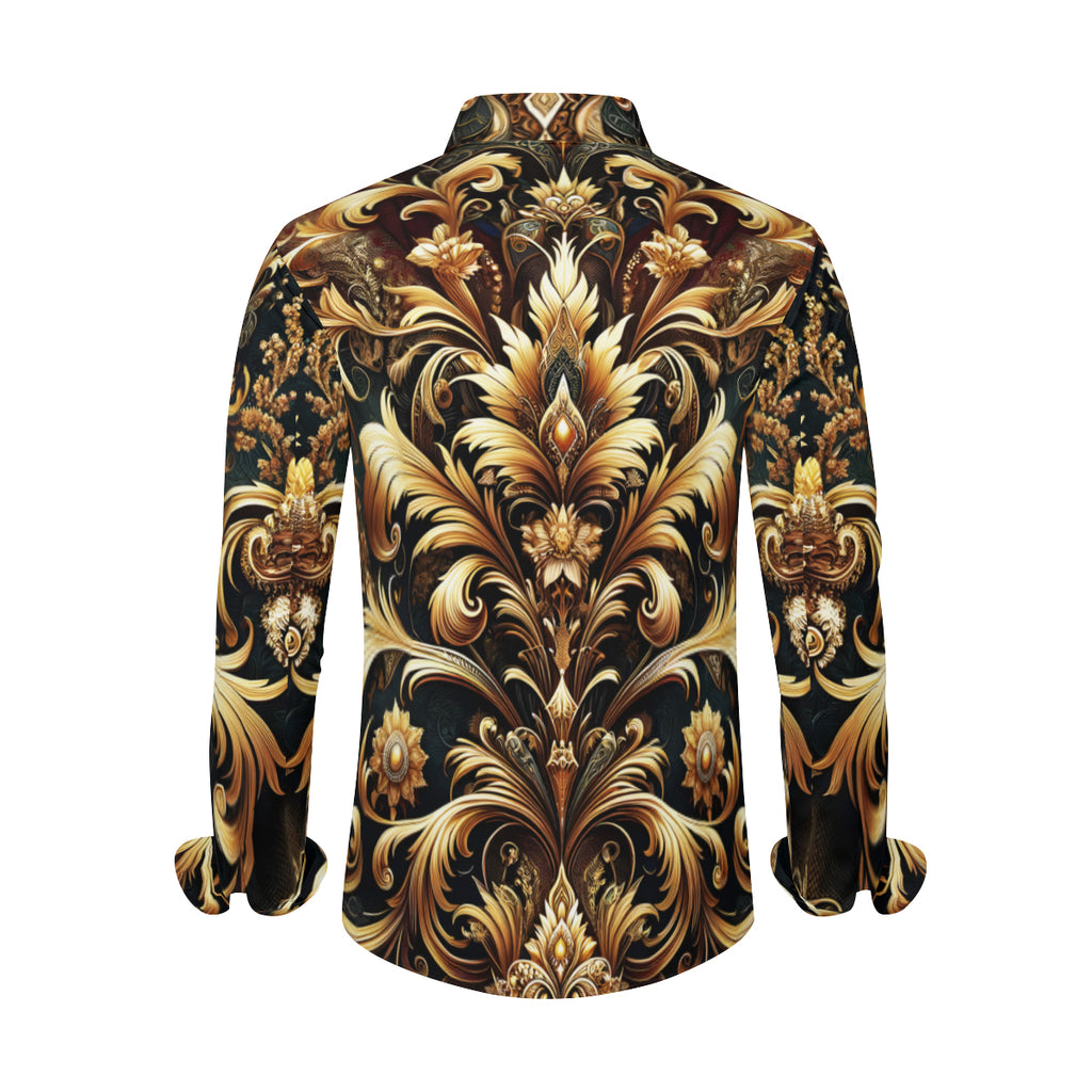 Elegant Golden  Long Sleeves Men's Shirt
