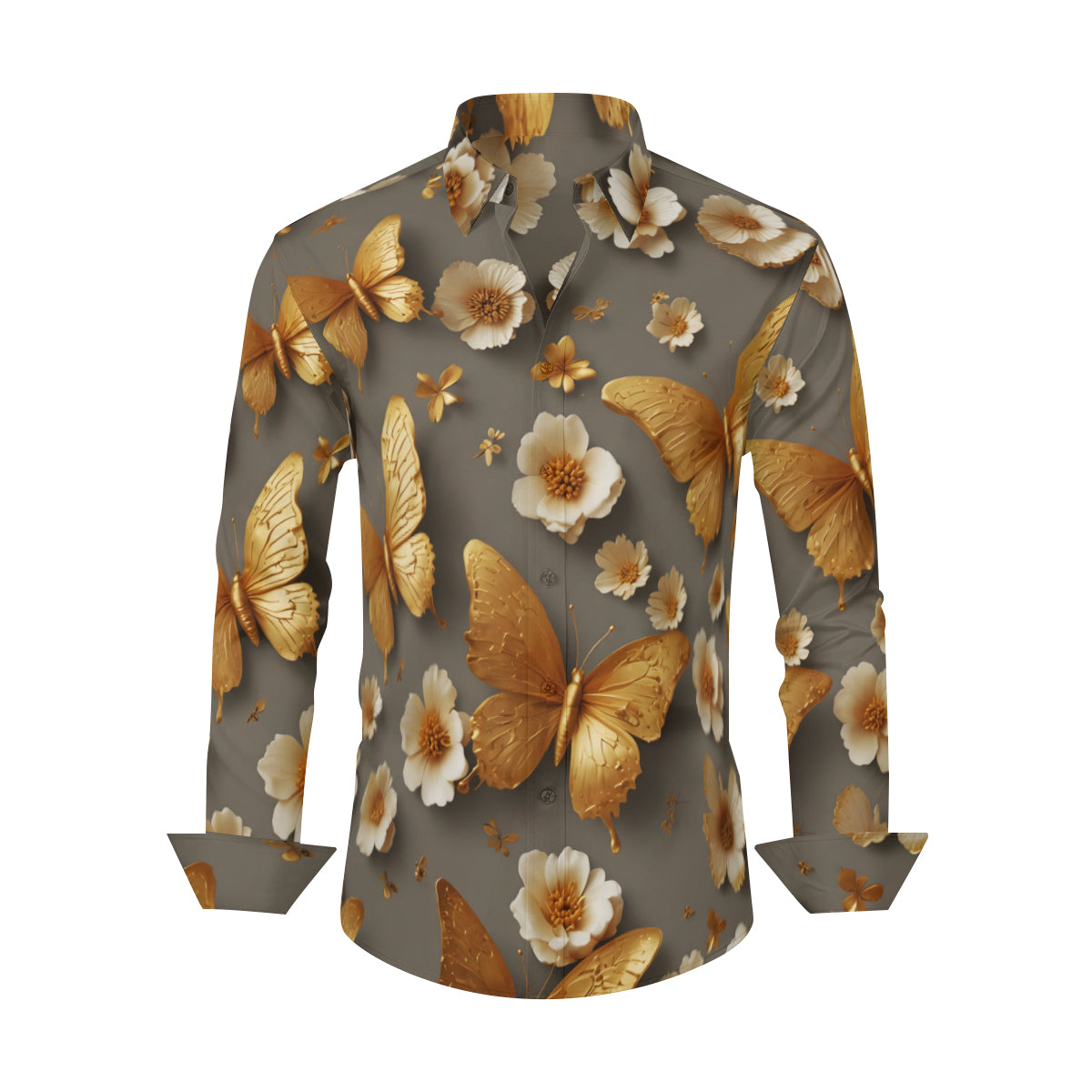 Golden Butterfly Men's Classic Long-Sleeved Shirt | Polyester
