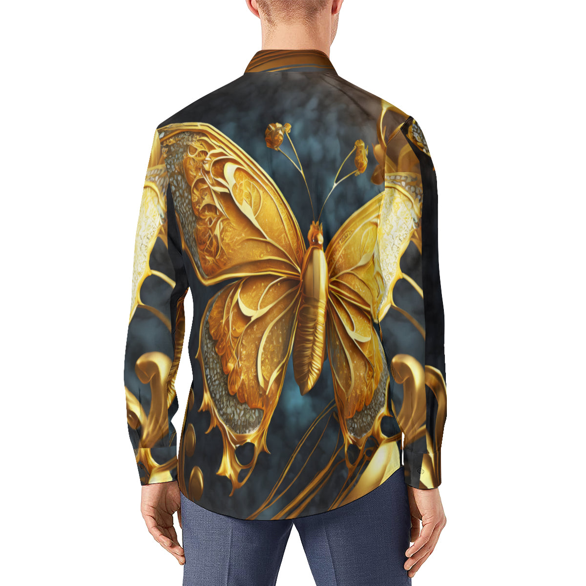 Golden Buterfly Men's Classic Long-Sleeved Shirt | Polyester