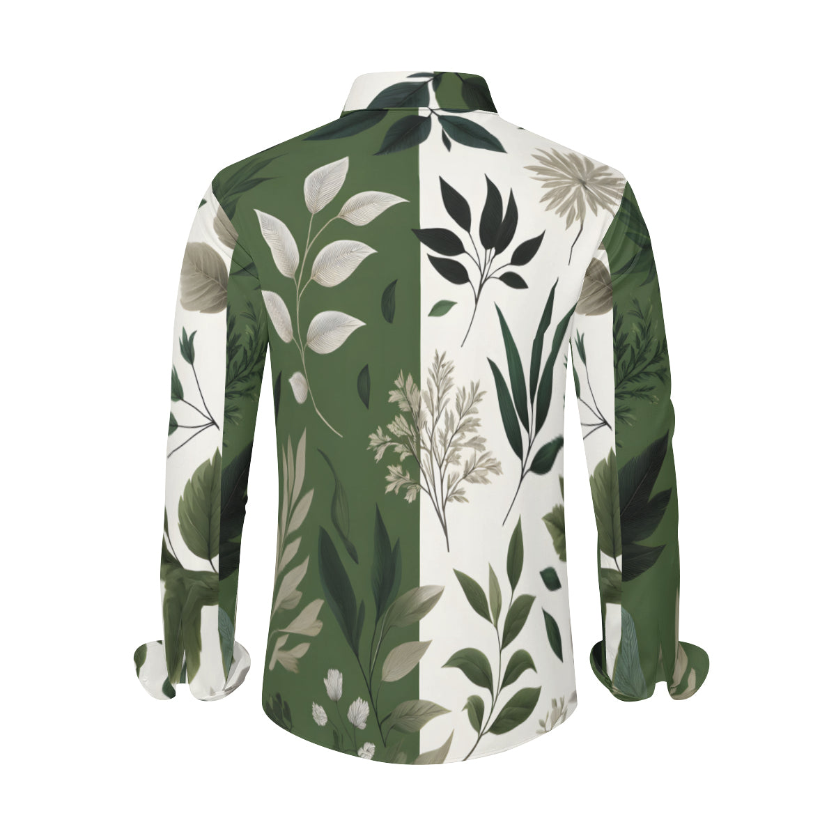 Olive Green Botanical Long Sleeves Men's Shirt